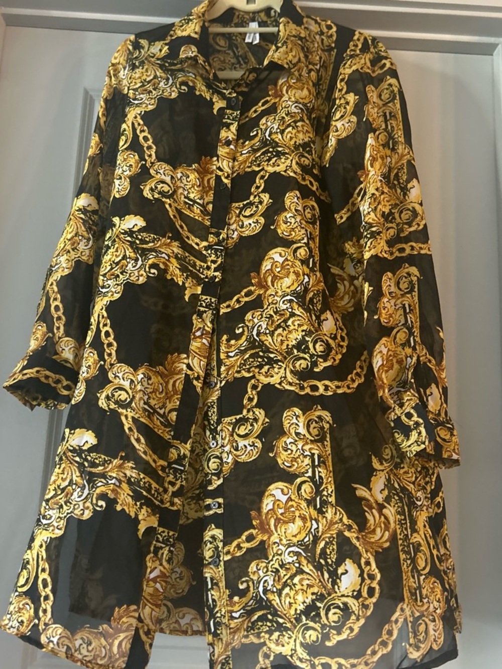 Live 4 Truth Black and Gold Baroque Print Shirt Dress